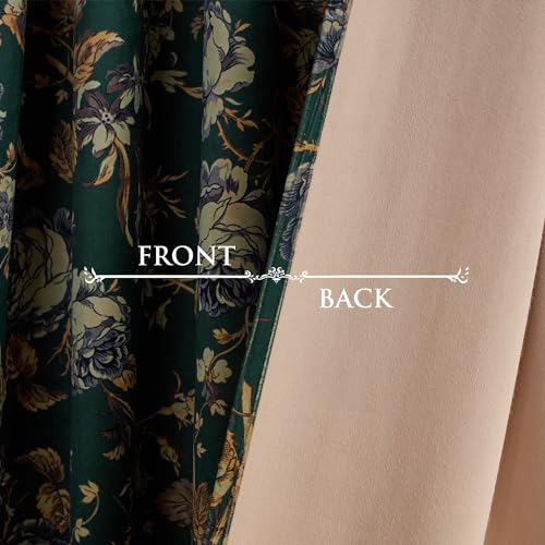 Green Floral Velvet Curtains for Bedroom - 52W x 96L, Pack of 2 - Vintage Botanical Design