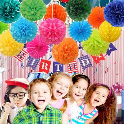 10pcs Paper Pom Poms Tissue Paper Flower Art Craft DIY Hanging Flower for Party Wedding Baby Shower Nursey Wall Decoration (8inch+10inch, Burgundy)