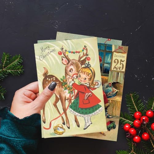 Vintage Christmas Postcard Set 12 pcs – Pretty Greeting Cards for Holiday Wishes