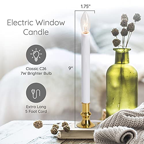 TUDAK 6-Pack Electric Christmas Window Candle Lamps with Auto Sensor - Brass Base, LED Bulb, 9"