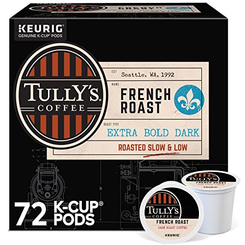 Tully's French Roast Coffee Pods - 12 Count Pack of 6, Dark Roast, Keurig K-Cup