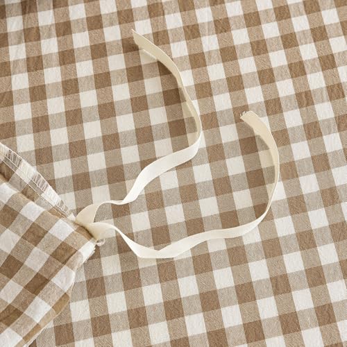 Mucalis Tan Gingham Duvet Cover King 100% Washed Cotton Beige Brown