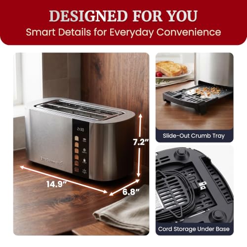 Stainless Steel 4-Slice Long Slot Automatic Toaster with Digital Touchscreen