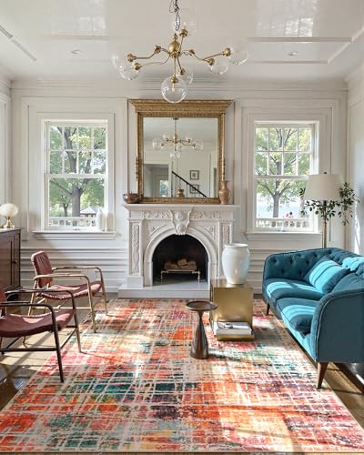 Beeiva 6x9 Multicolor Washable Non-Slip Area Rug - Modern Abstract Low Pile Carpet for Living Room and Bedroom