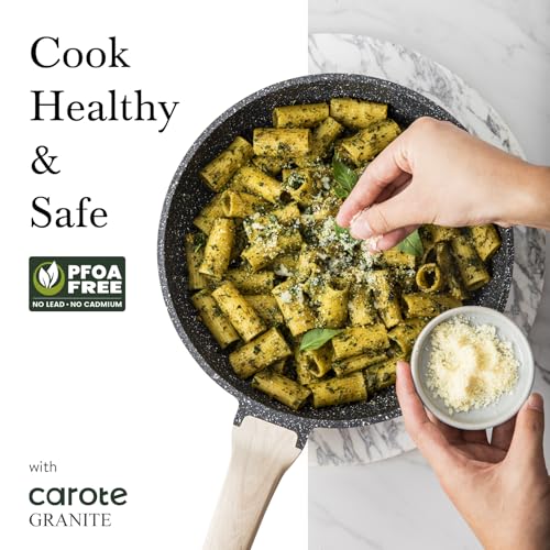 CAROTE 12-Inch Granite Non-Stick Frying Pan - Black, PFOA-Free, Suitable for All Stoves