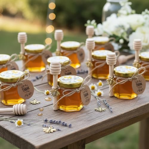 Mini Glass Honey Jars 1.5oz with Bee Accessories - 60 Pack for Favors & Storage