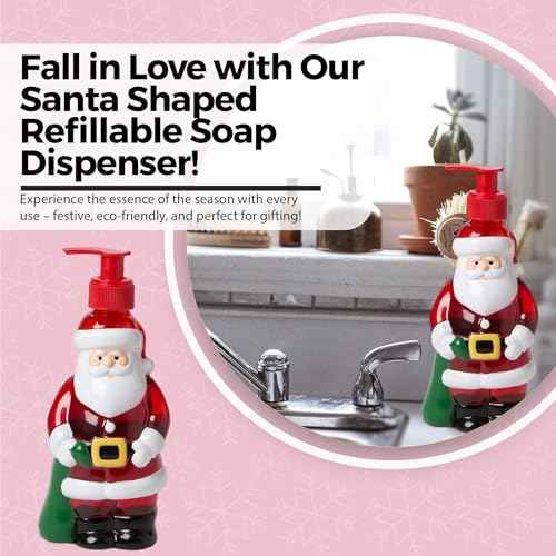 Simple Pleasures Santa Claus Holiday Soap Dispenser with Scented Liquid Soap - Decorative Hand Pump Refillable Soap Dispensers for Kitchen and Bathroom Sinks