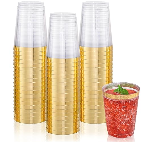 DaYammi Gold Rimmed Plastic Cups 10 Oz - 200 Pack Disposable Party Drinkware, Wedding & Event Use