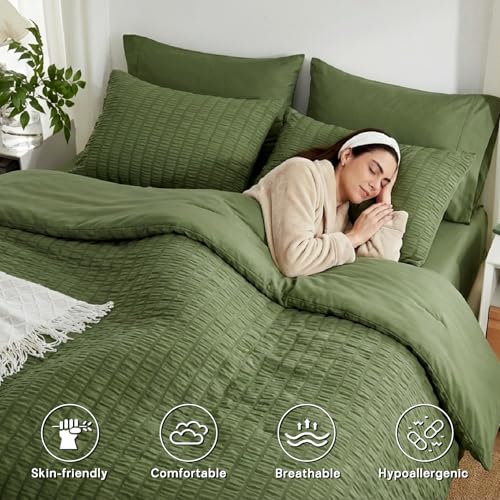 Olive Green Queen Comforter Set 7-Piece Bed in a Bag Bedding