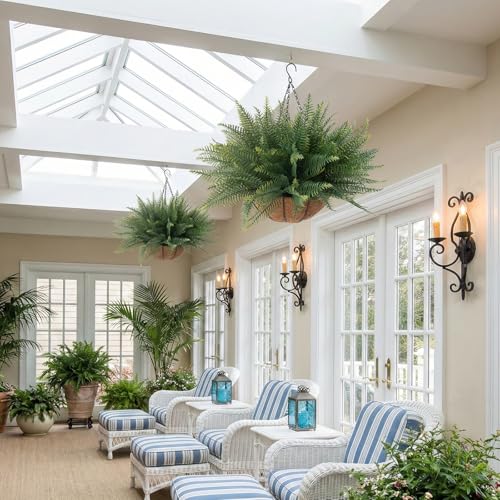 Green Fake Ferns Hanging Baskets - 2 Pcs Outdoor & Indoor Decor, No Maintenance
