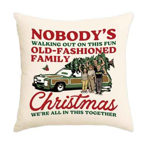 Christmas Vacation Decorations, Funny Holiday Pillow Cover, Griswold Family Christmas Vacation Merch Gifts, 18x18 Inch Holiday Throw Pillow Covers, Farmhouse Xmas Cushion Case Sofa Decor