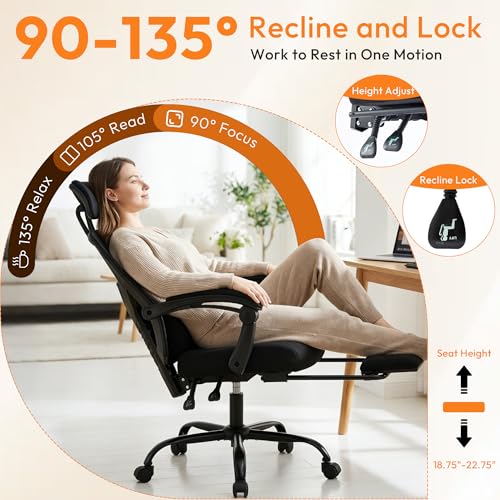 High-Back Mesh Office Desk Chair with Foot Rest - Classic Black