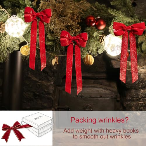 12Pcs Red Velvet Christmas Bows with Gold Thread, 5x10 in Holiday Decorations