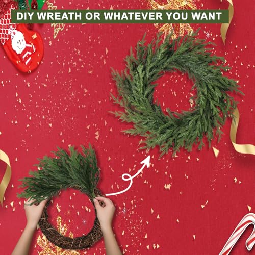 24 Pcs Artificial Christmas Pine Branches - Natural Droopy, Lush & Bendable Holiday Decor