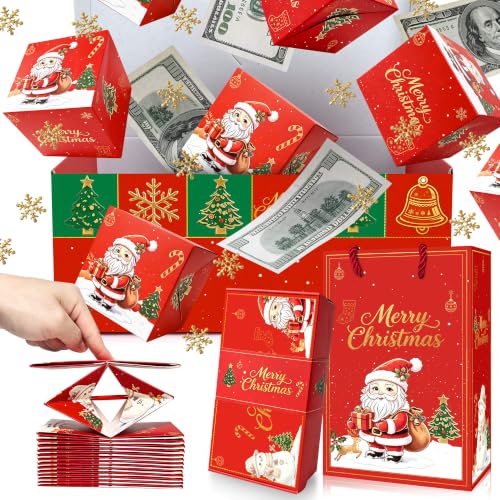 Red Christmas Surprise Explosion Gift Box with Auto Pop-Up Cash & Confetti