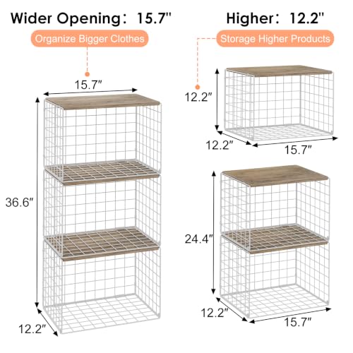 White 6-Pack Extra-Long Stackable Closet Organizer Bins with Top Boards