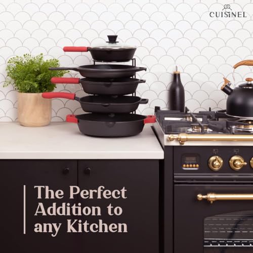 Cuisinel 5-Tier Pan Organizer for Cast Iron Skillets & Griddles - 12.2 Inch Black