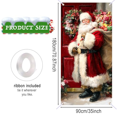 Winter Merry Christmas Santa Claus Door Cover 35x71 Inches LU90090 Polyester - Nuxovilar