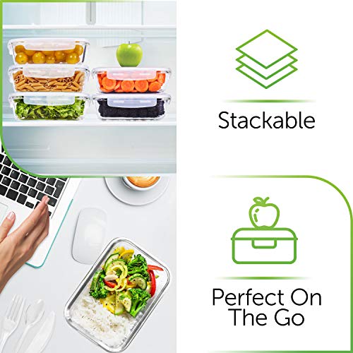PrepNaturals 8 Pack 36oz Glass Meal Prep Containers with Airtight Lids - 1 Compartment