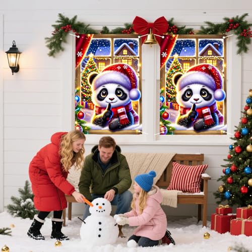 Nuxovilar 31x47 in Panda Christmas Window Cover, Polyester, UJ98993