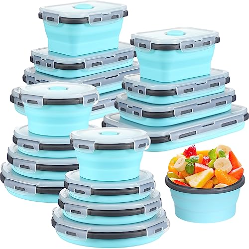 Yaomiao 16-Pack Collapsible Food Storage Containers with Lids - Gray & Blue