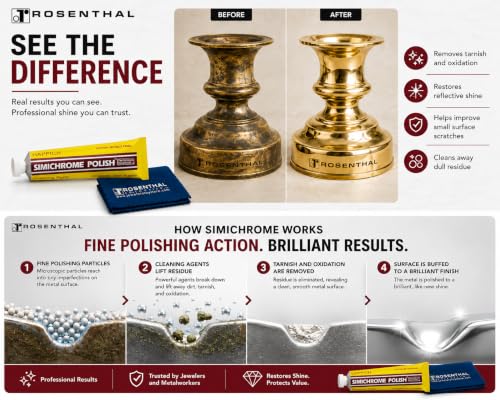 Rosenthal Collection Simichrome Metal Polish Cream Pack of 3 + Cloth - Chrome & Aluminum Polish