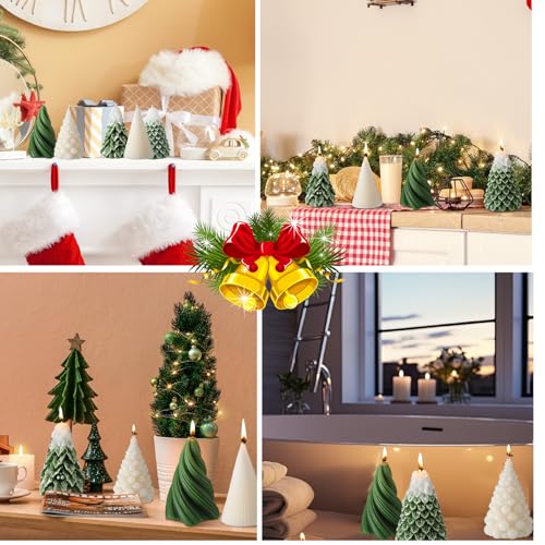 Conelist Christmas Tree Candles Set - Scented Soy Wax Snowy Swirl Decor, 5 Pack