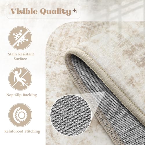 Washable 6x9 Area Rug Beige Vintage Boho Medallion Non-Slip Soft Low Pile for Living Room