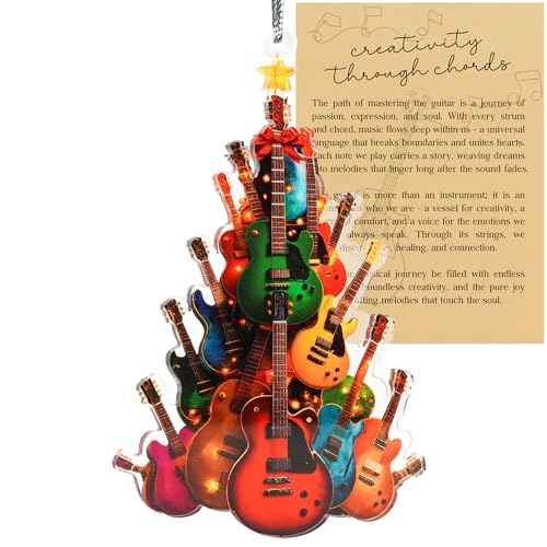 2D Flat Music Ornaments for Christmas Tree, Music Gifts for Men, Women, Techer, Musical Gifts for Musincians, Choir, Producer, Instruments, Piano, Guitar Lover, Singing Trinkets Themed Decor (Guitar)