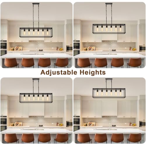 Boncoo Black Farmhouse 6-Light Linear Pendant Chandelier for Kitchen & Dining Room