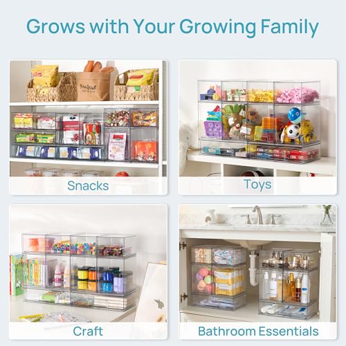 Vtopmart Stackable Plastic Storage Drawers Set of 8 with 4 Small, 2 High, 2 Wide Bins