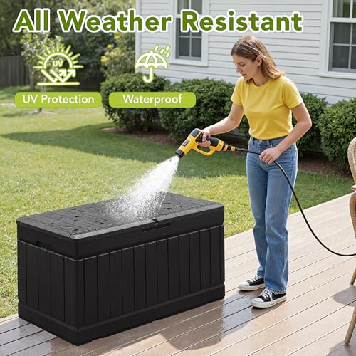 Devoko 78 Gallon Waterproof Resin Deck Storage Box with Lockable Lid - Black