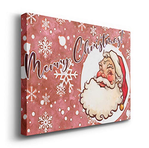 Renditions Gallery Cartoon Santa Wall Art - 12x18 Inch Canvas, Red & White Snowflake Background, Ready to Hang Christmas Decor