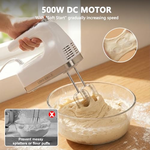 Lord Eagle 9-Speed Digital Hand Mixer Electric Handheld, 500W DC Motor