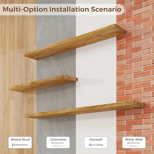 Floating Shelves Wall Mount Set - Live Edge Reclaimed Elm, 18x8x1.4in, 2-Pack