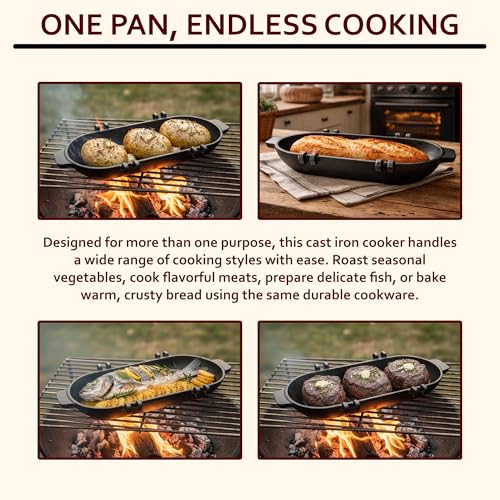 Cast Iron Potato Baker with Lid for Grill Oven & Campfire - Heavy Duty