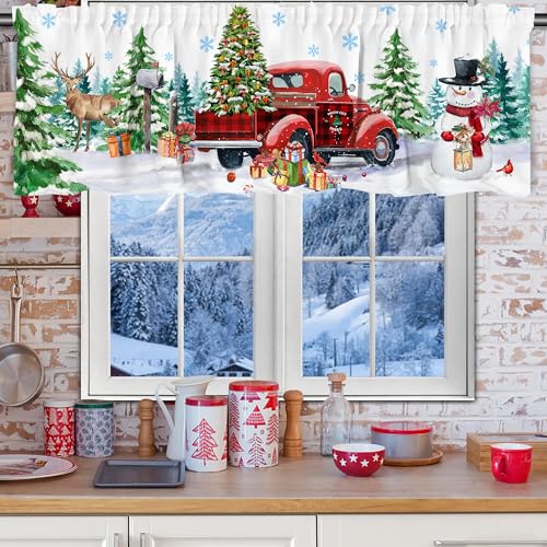 Christmas Valance Curtain for Kitchen-Christmas Decorations Gray Floral Window Valance for Living Room Bedroom Scroll Decor Winter Truck Decor Rod Pocket Valances Window Treatment Valance 18" X 54"