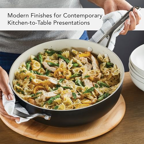 5 Quart Matte Black Hard Anodized Ceramic Nonstick Saute Pan with Lid - Oven Safe