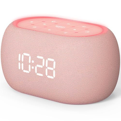 Pink Small White Noise Sound Machine Alarm Clock with Bluetooth & Night Light