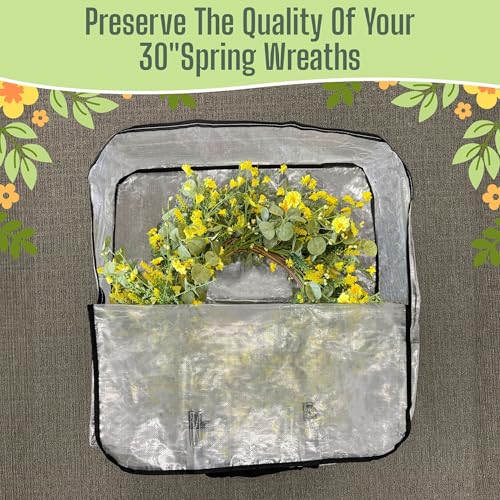 VENO 30 Inch Square Wreath Storage Bags 5 Pack | Clear Holiday Garland Organizers