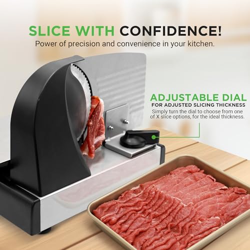 NutriChef Electric Meat Slicer 200W with Adjustable Thickness, Stainless Steel Blade