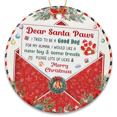 Dear Santa Paws Dog Ornament 2025 | Puppy First Christmas Ornament – Santa 3 Edition