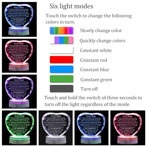 Movdyka Heart-Shaped Crystal Keepsake with LED Base - Mom Gift for Mother's Day