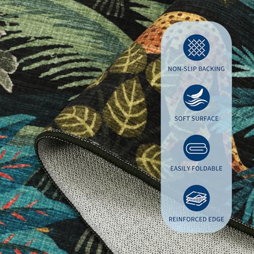 Blue 8x10 Jungle Animal Area Rug for Living Room & Bedroom - Washable Non-Slip Floor Mat