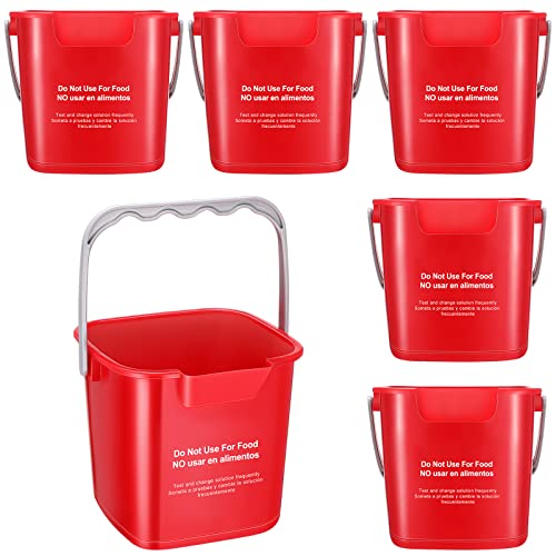 6 Pack Red 3 Quart Sanitizing Cleaning Buckets with Outlet & Handle