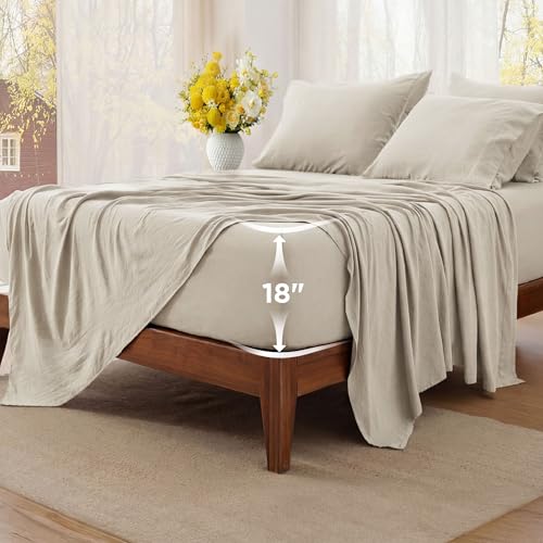 Bedsure Deep Pocket King Sheet Set - 6 Piece Ultra-Soft Linen / King