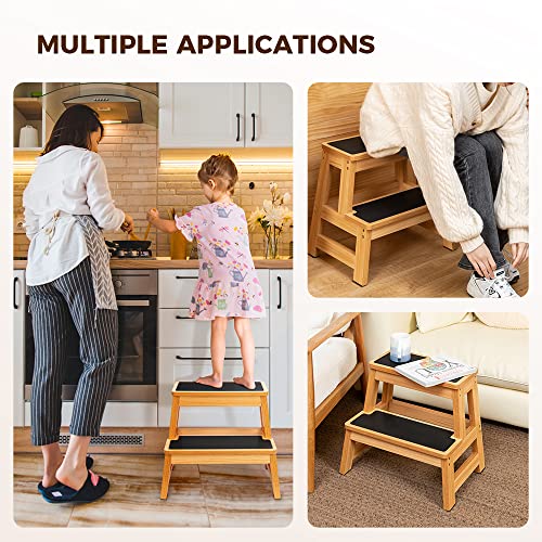 StrongTek Wooden 2 Step Stool for Adults, 17.5 Inch, 500lb Capacity, Non-Slip