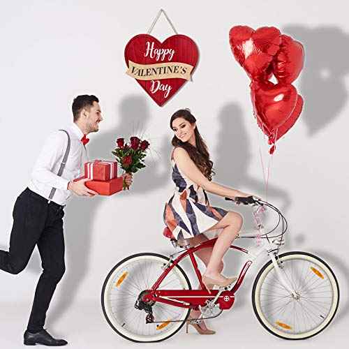 Jetec Happy Valentine's Day Sign Red Heart Wooden Sign Valentine Heart Wall Hanging decor for Table Window Door Wall Decor