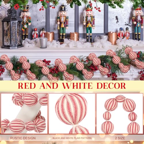 Jenaai 6 ft Retro Red & White Christmas Ball Garland - Rustic Holiday Decor