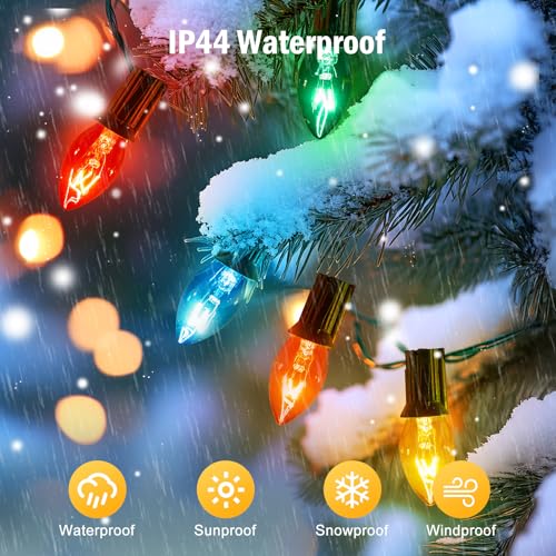 Minetom 25-Pack C7 Multicolor Christmas Replacement Bulbs, E12 Candelabra, Transparent 5W 120V